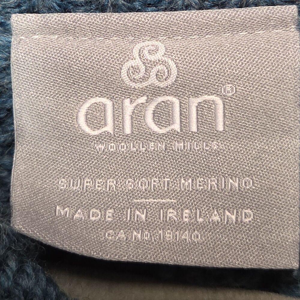 Aran Woollen Mills Cardigan Womens 2XL XXL Teal Merino Wool Cable Knit Sweater - Picture 7 of 8